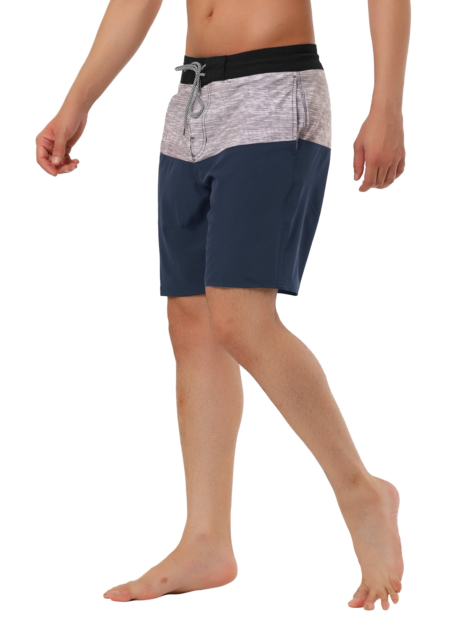 Unique Bargains Men's Summer Swim Color Block Drawstring Beach Board Shorts 32 Gray Navy