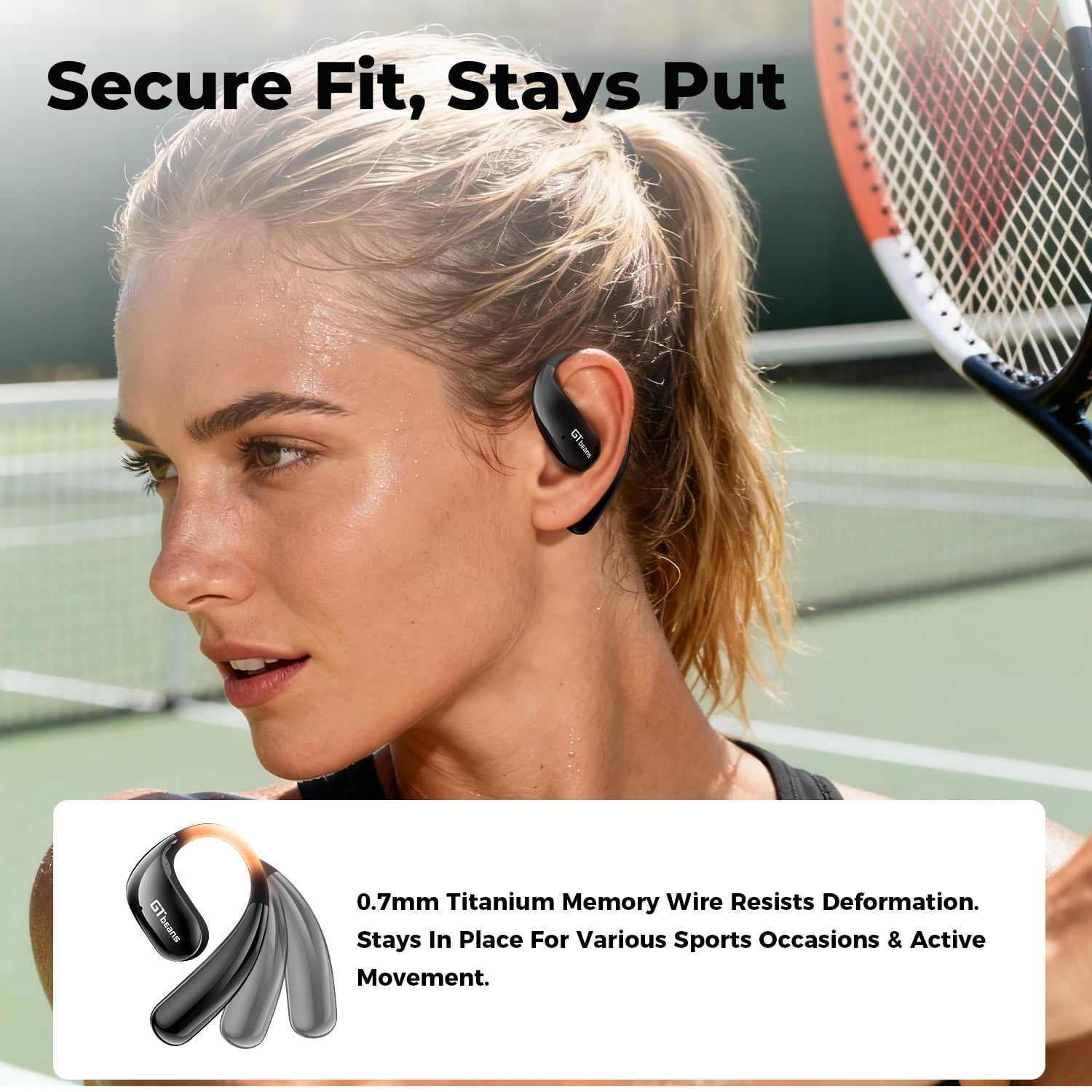GTbeans E20 Open-Ear Earphones OWS Ear Hooks Wireless Bluetooth 6.0 Headphones IP55 Waterproof 56 Hrs Playtime 4 Mic Clear Call Sports Earbuds, Black