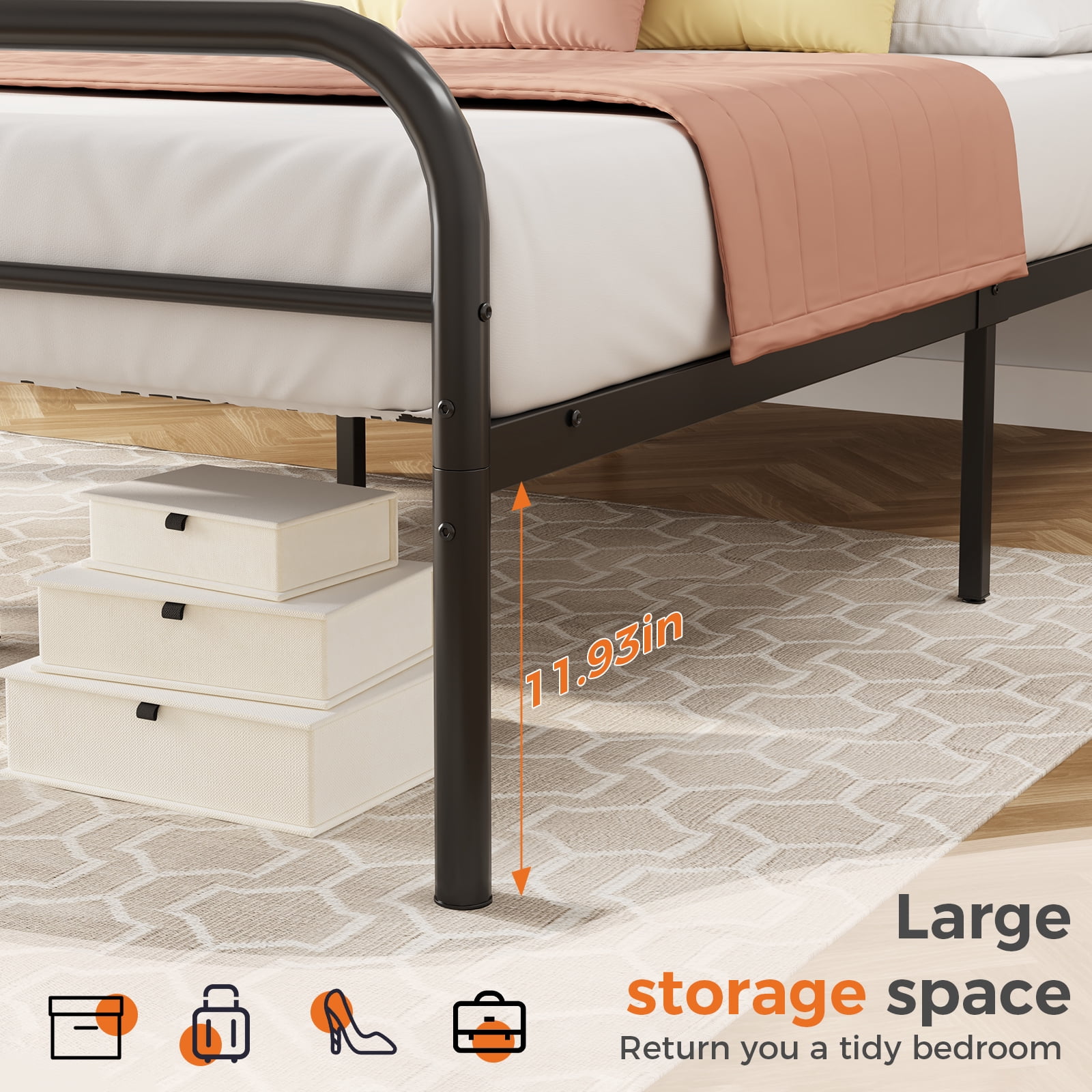 Gianna King Metal Platform Bed Frame with Steel Slat Support, Underbed Storage, No Box Spring Needed, Easy Assembly