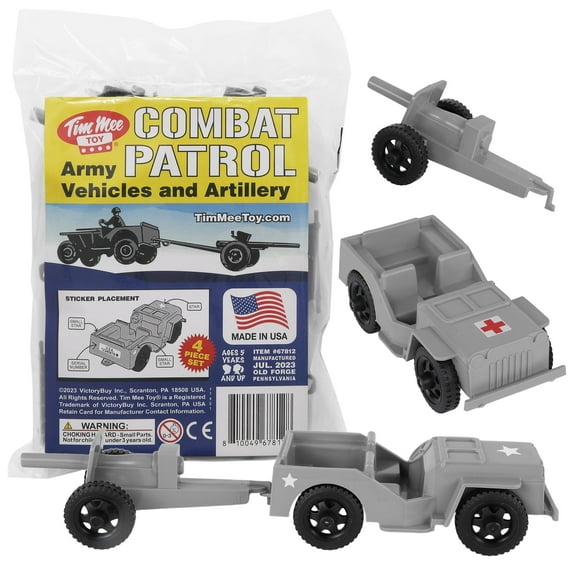 TimMee Combat Patrol Willys & Artillery - Gray 4pc Playset USA Made