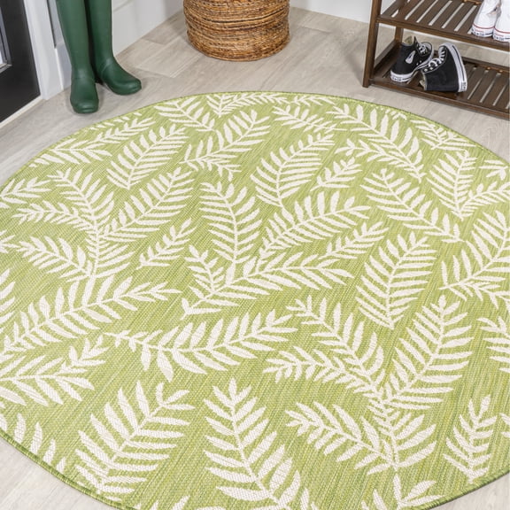JONATHAN Y SANTA MONICA 5' Round Area Rug, Nevis Palm Frond - Green/Cream, SMB119D-5R
