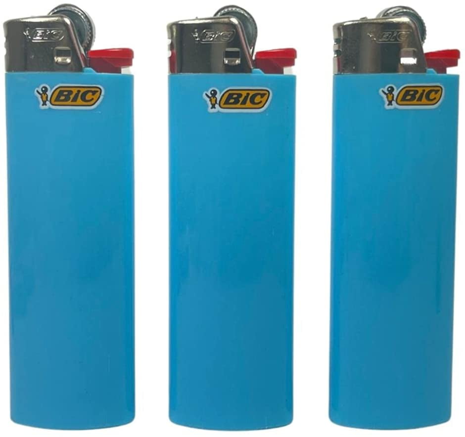 3 Light Blue Bic Lighters Standard Size (Sky Blue, Baby Blue)