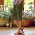 thumbnail image 2 of Cotton Linen Capri Pants for Women, Knee Length Summer Shorts with Pockets, Straight Leg Loose Fit Beach, M, 2 of 6