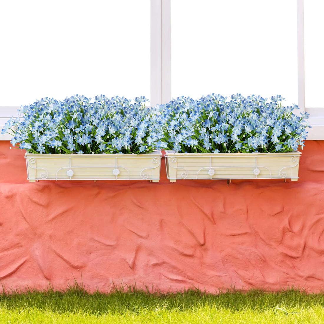 Morttic 10 Bundles Artificial Daffodils Flowers, Outdoor  UV Resistant Fake Artificial Greenery No Fade Faux Plastic Plants for Home Garden Kitchen Office Table Vase (Blue)