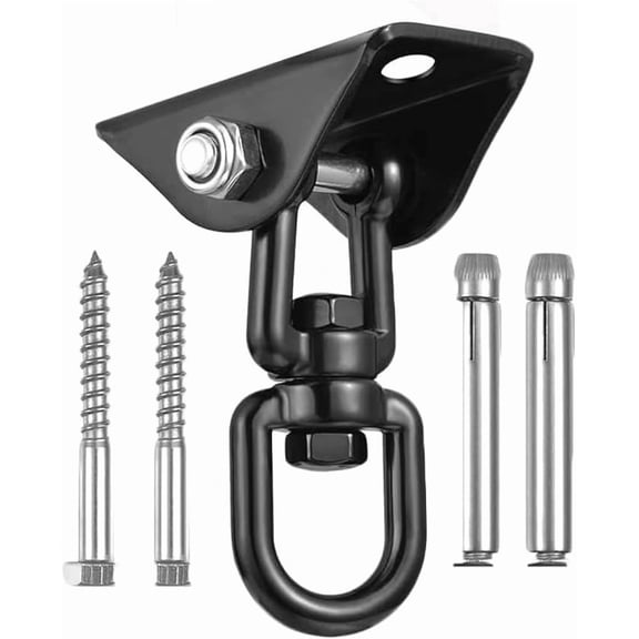 Hammock Chair Hanging Kit, Heavy‑Duty 360° Rotating Ceiling Swing Hooks, 1200 lb Capacity Hardware with Snap for Hammock, Tree Seat, Yoga & Gym, Black