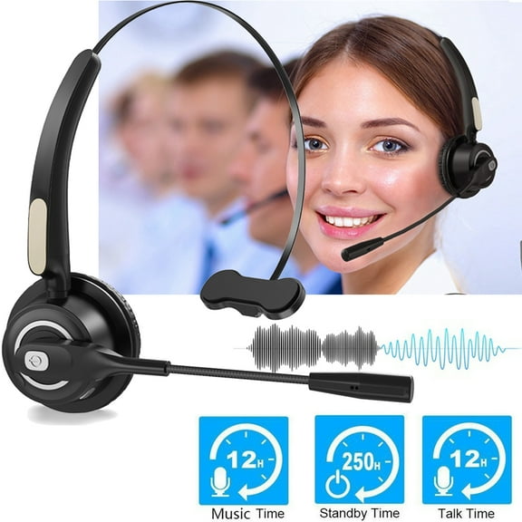 Lovebay Wireless Bluetooth On-Ear Headphones for Truck Car Drivers Noise Cancelling Smartphone Earphone Call Center Voice-Dial Meeting Laptop Boom Mic Headset