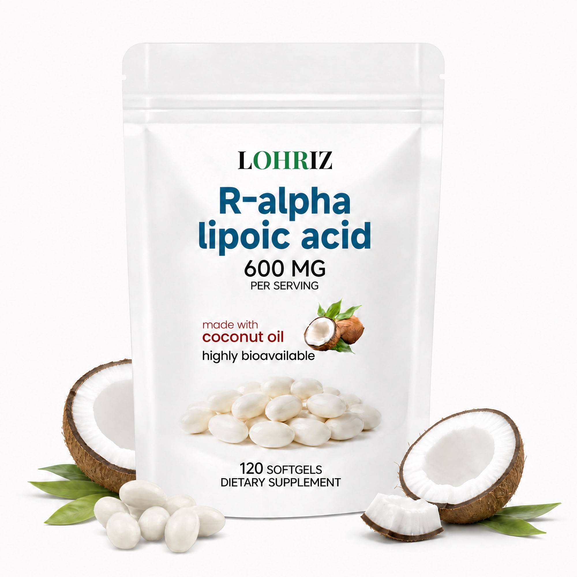 R-Alpha Lipoic Acid 600mg Capsules, Antioxidant Supplement for Energy Metabolism Support, Daily Wellness Formula, Non-GMO Gluten Free, 120 Count