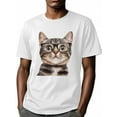 thumbnail image 6 of Cat in Glasses Men's T Shirts Cute Animal T-Shirt for Men Crew Neck Tees Cotton Tops, White, 2XL, 6 of 7