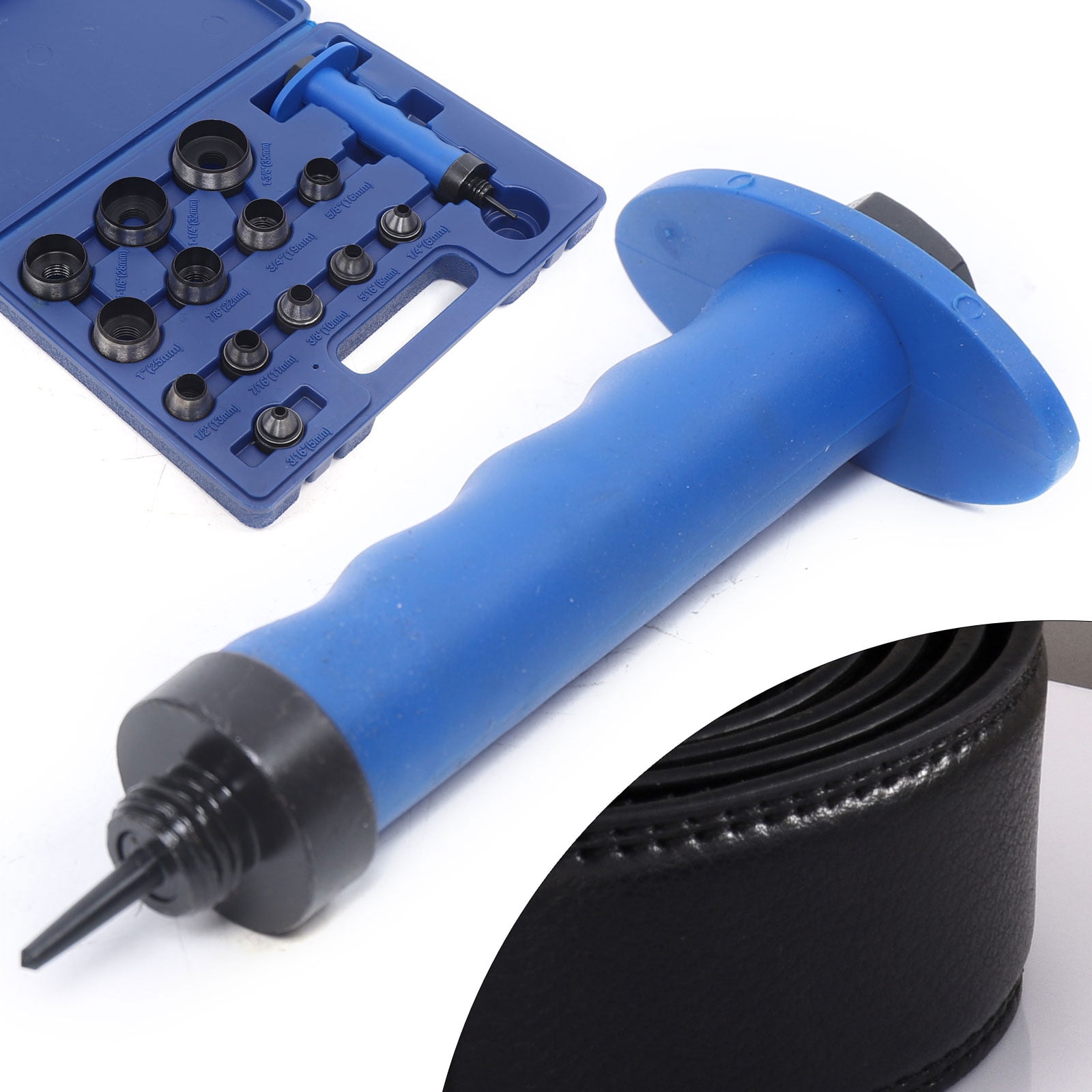 14-Piece Leather Punch Set, 13 Sizes 3/16" To 1-3/8" Heavy Duty Hole Punch Tool with Ergonomic Handle & Toolbox, Heat Treated 45# Steel for Belts DIY Leather Craft Repair