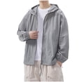 thumbnail image 1 of Pisexur Rain Jacket Men's Sun Protection Clothing Solid Color Hooded Trendy Ice Silk Breathable Lightweight Sun Protection Clothing Jacket Windbreaker Jacket Zip Up Hoodie Light Jackets for Men, 1 of 2