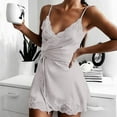 thumbnail image 2 of Lovskoo 2024 Pajama Nightgown for Women One Piece Spaghetti Strap Loungewear Lace Sleepwear Sling V Neck Nightie Nightgown Sleepwear Bandage Intebreak Nightdress Sleepwear Silver, 2 of 5