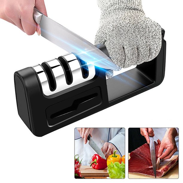 Kitchen Knife Sharpener, 3Stage Diamond Coated, Tungsten Steel And