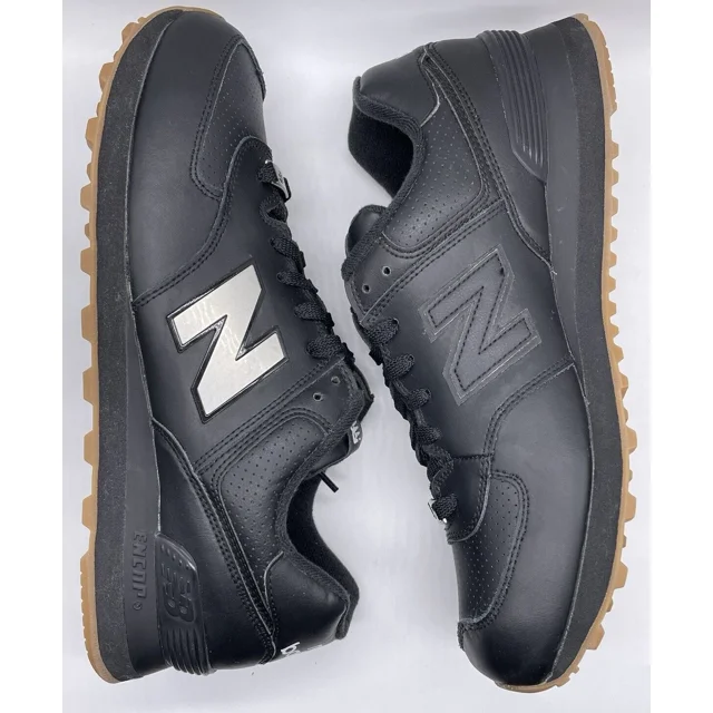 New Balance Mens 574 Leather Black Gum Metal ML574LEB Size 10.5 D NWOB Lifestyle