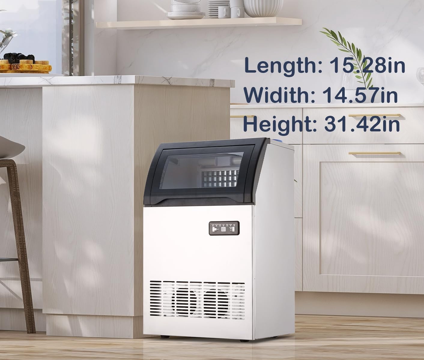 Homhougo Commercial Ice Maker Machine, 120lbs/24H Under Counter Ice Maker, 1 Water Inlet Modes, 33lbs Ice Storage Capacity, Freestanding Ice Maker for Home, Bar, Party, Cafes, Businesses
