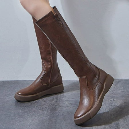 

Women Boots Shoes Solid Color Minimalistic British Style Solid Round Toe Low-heel Knight Boots