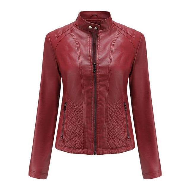 TIWEKE Veste Courte Style Punk pour Femmes, Col Montant, Veste de Moto Zippée, Manteau Court, Taille TG