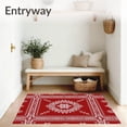 thumbnail image 3 of ODIKA 3'x5' Machine Washable Non-Slip Area Rug, Nordic Interlocking Snowflake Medallion Festive High Traffic Rug with Pad, Red, 506138, 3 of 8