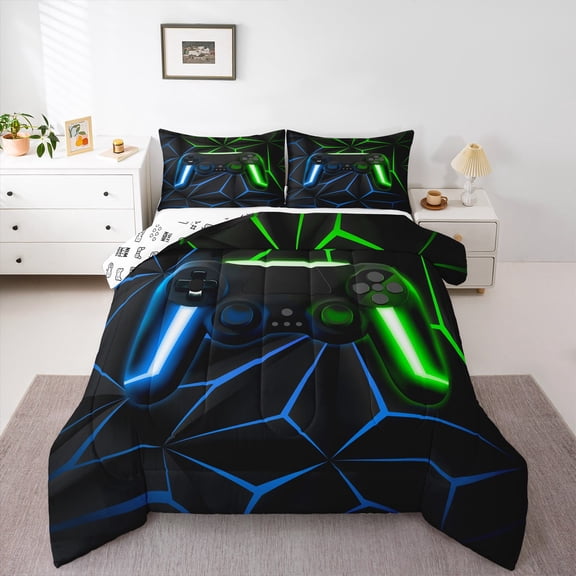 Erosebridal Gaming Comforter Set Xmas Gift Twin Bedding Sets for Teens Youth 3d Video Games Comforter Controller Pattern Design Bedding for All Season, Gamepad Home Decor with 1 Pillow Case