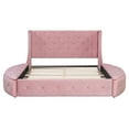 thumbnail image 3 of Upholstered Platform Bed Queen Size with Wingback Headboard Velvet Storage Bed Frame with Large Drawer and 2 Side Stools Pink, 3 of 9