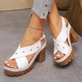 thumbnail image 5 of Platforms Heeled Sandals for Women Open Toe Ankle Strap Summer Dressy Sandals Chunky Block Heel Solid Color Comfort Vintage Trendy Dressy Non Slip Breathable Walking Casual Shoes, 5 of 7