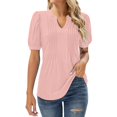 thumbnail image 2 of Pink Womens Summer Tops Womens V Neck Tops Puff Short Sleeve T Shirt Pleated Floral Printed Tunic Blouse Shirts Shirts for Women, 2 of 6