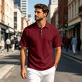 thumbnail image 2 of Trgacdwlo Polo Shirts for Men Cotton Linen Raglan Short Sleeve Shirts for Men Summer Breathable Sun Protection Mens Golf Polo Shirt Wine S, 2 of 9