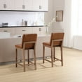 thumbnail image 3 of Guyou 26" Counter Height Bar Stools Set of 4, Modern PU Upholstered Barstools, Rustic Farmhouse Wooden Kitchen Island Chairs with Backrest and Footrest for Dining Room Home Bar Patio Club, Brown, 3 of 8