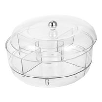FRCOLOR Round Clear Divided Serving Tray With Lid And Handle Portable Snack Fruit Tray With 5 Compartments Food Storage Box Snack Candy Dried Fruit Nuts Appetizer Tray
