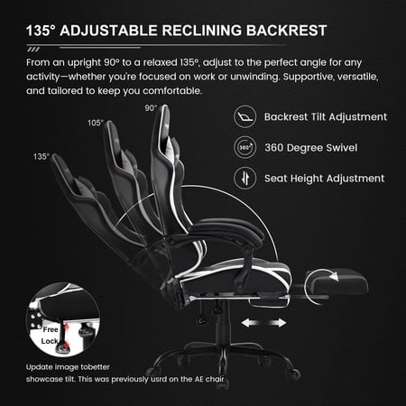 GTRACING ERGONOMIC GTWD-200 GAMING AND OFFICE CHAIR WITH ADJUSTABLE PILLOWS AND FOOTREST, WHITE