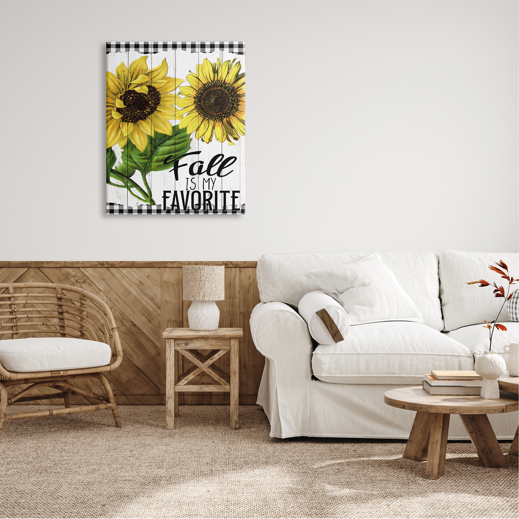 Stupell Industries Fall Autumn Quote Sunflower Tartan Pattern Rustic Design Graphic Art Gallery-Wrapped Canvas Print Wall Art, 30x40, by Ann Bailey