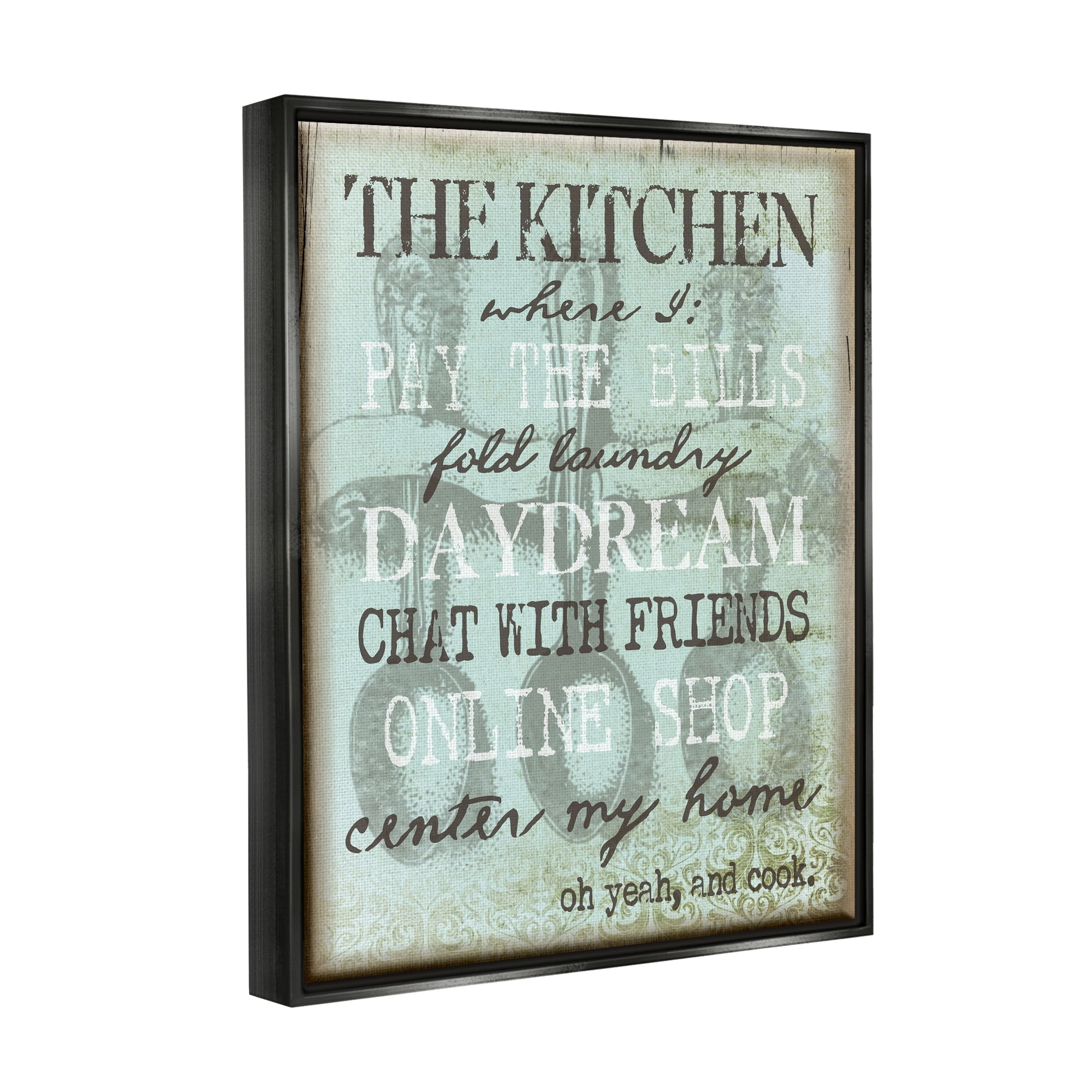 Stupell Industries Humorous Kitchen List Sign Vintage Weathered Style Graphic Art Jet Black Floating Framed Canvas Print Wall Art, Design by Graffitee Studios