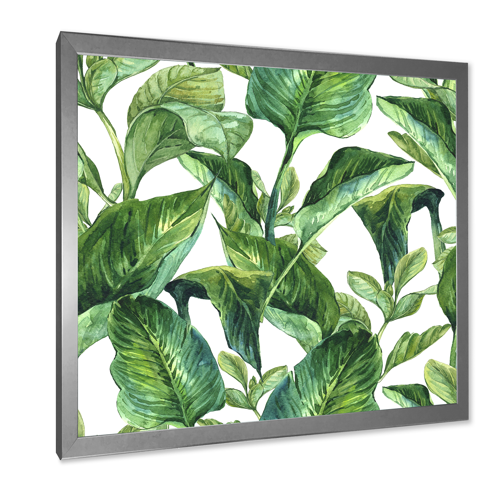 Designart 'Foliage Of Tropical Leaves On White' Tropical Framed Art Print