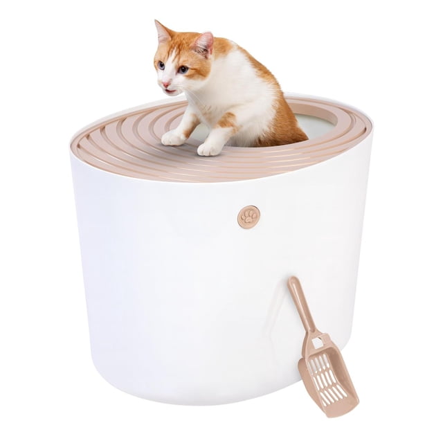 Arenero para Gatos IRIS USA Blanco Beige con Entrada Superior y Pala
