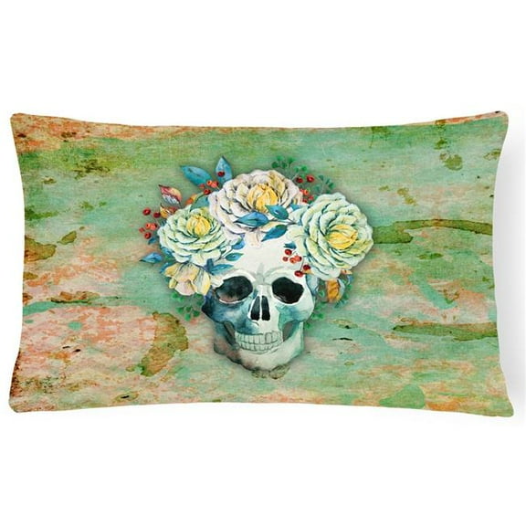 Day of the Dead Skull with Flowers Canvas Fabric Decorative Pillow