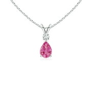Pink Sapphire Teardrop Pendant with Diamond in 14K White Gold (6x4mm Pink Sapphire) - SP0169PS-WG-AAA-6x4