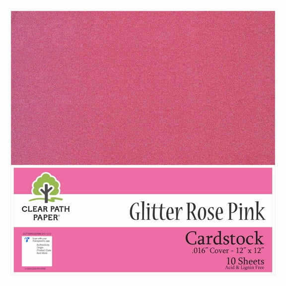 Glitter Rose Pink Cardstock - 12 x 12 inch - .016" Thick - 10 Sheets - Clear Path Paper