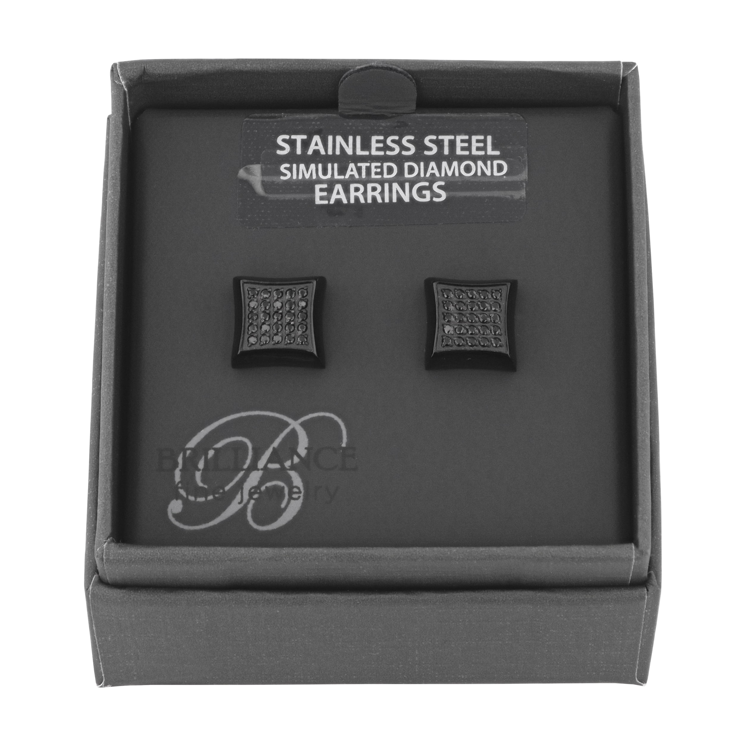 Brilliance Fine Jewelry Round Black CZ Earrings, Stainless Steel, 10.00mm