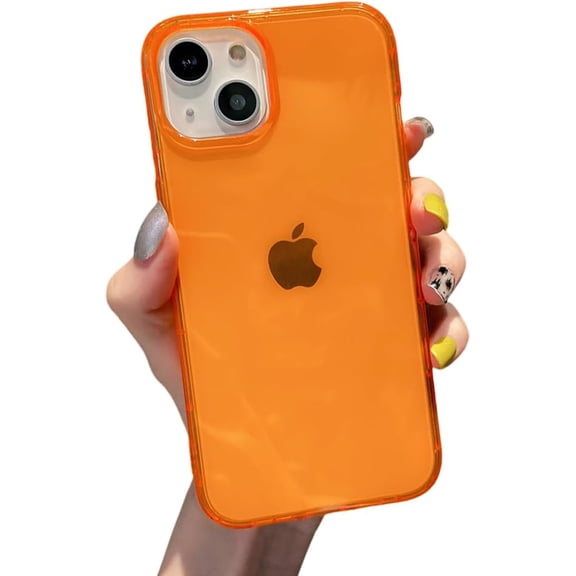 Fluorescent Color Clear Phone Case for Iphone16 15 14 Pro Max 11 12 13 Pro Max Xr Xs 8 Plus Soft Shockproof Cover(for iPhone 14/Orange)