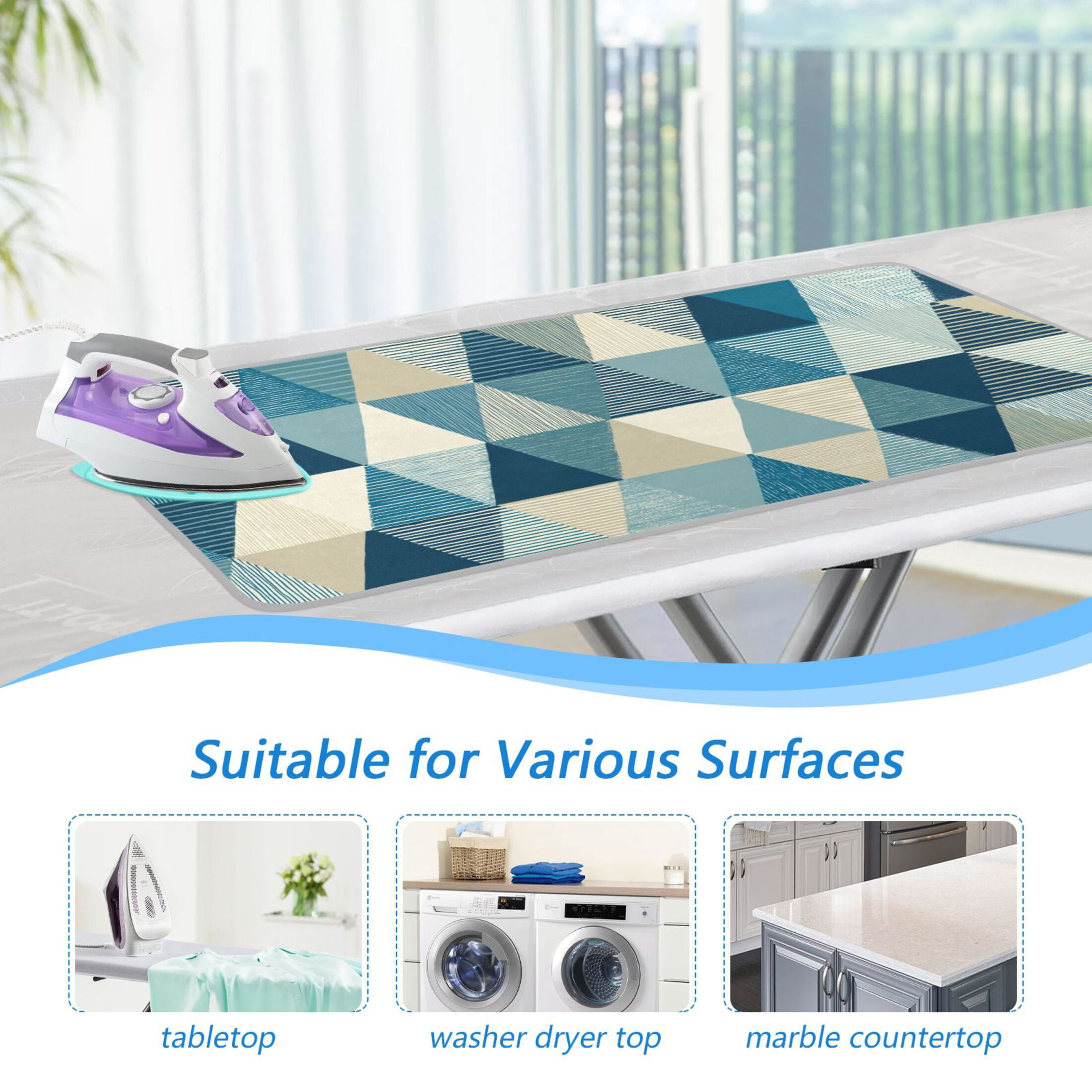 Triangles with Stripes Ironing Mat Blanket Portable Travel Ironing Pad Heat Resistant Pad 47.2" x 27.6”