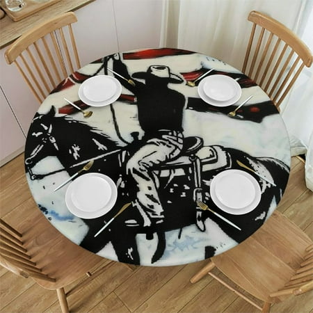 

Orinice Horse American Flag Round Table Cover Stain Resistant Washable Indoor Outdoor Tablecloth Kitchen Dining Wedding Parties Waterproof 100% Polyester Fiber 54-58