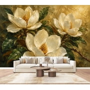 Wallpaper Vintage Flower Magnolia Blossoms Green Leaves Petals Tree Peel and Stick Wall Murals 100"H x 144"W Removable PVC Wall Paper Self-Adhesive Wall Paintings Art Decor for Bedroom Living Room