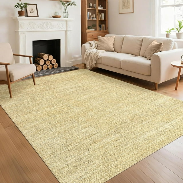 Area Rug 4x6 Washable Bedroom Rugs Non Slip Modern Solid Living Room Carpet Low Pile Minimalist Kitchen Rug Plain Rug Area Rugs for Nursery Entryway Tan