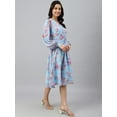 thumbnail image 6 of Janasya Indian Women's Sky Blue Georgette Floral Flared Western Dress, 6 of 8