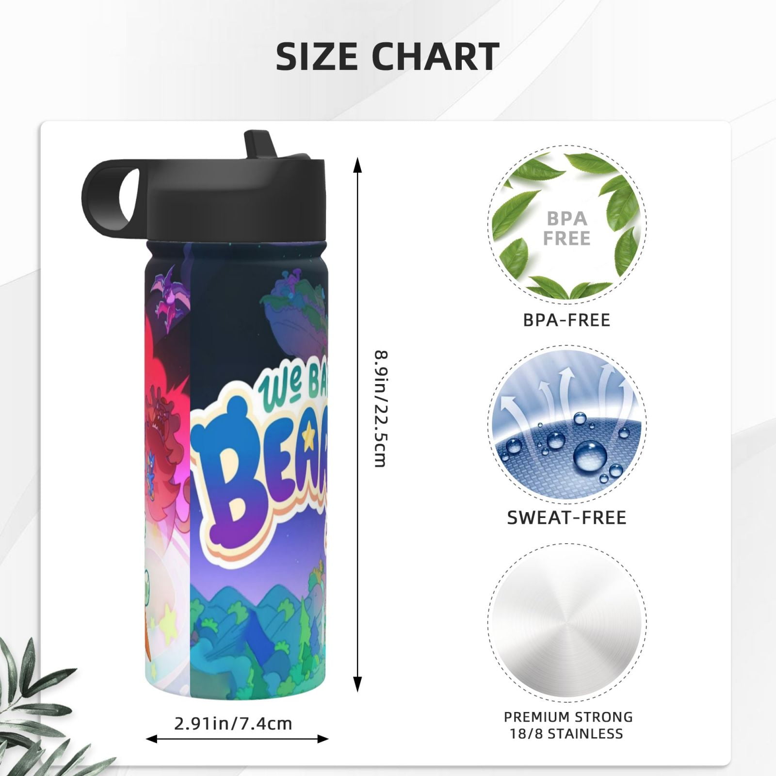 We Baby Bears Kids Insulated Water Bottle With Straw - 18 Oz Stainless Steel Double Wall Vacuum Cup, Leakproof, Bpa Free, Suitable For Boys And Girls