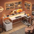 thumbnail image 2 of HOMCOM Bureau de Jeu Réversible de 76 Pouces, avec Lumières RVB et Ports USB, Blanc, 2 of 10