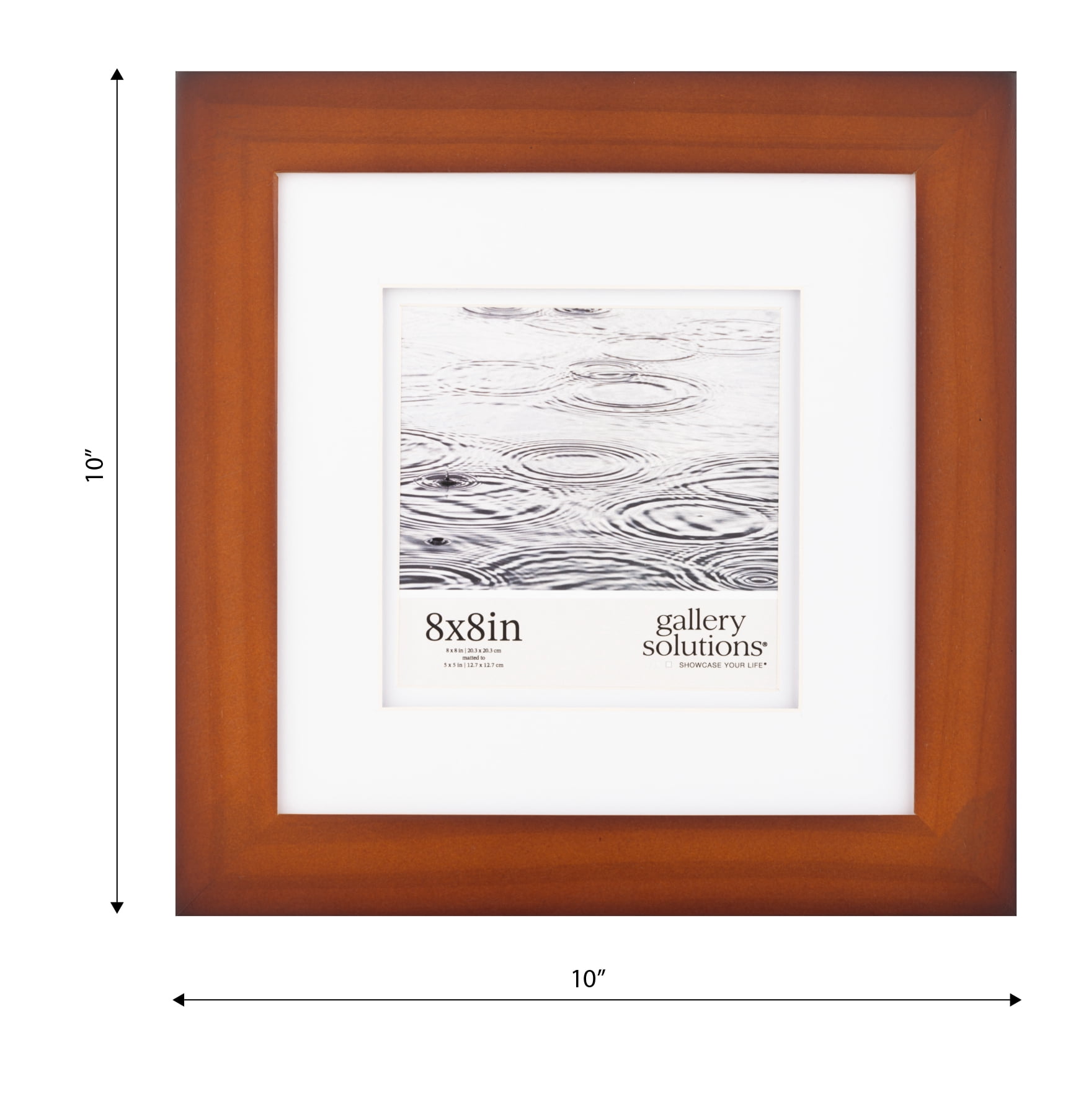 Gallery Solutions Flat Walnut Picture Frame Double White Mat Airfloat Tabletop Wall Display 8" x 8" for 5" x 5" Photos 1-pack