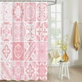 thumbnail image 4 of Fabric Shower Curtain, Pink Floral Geometric Tile Bathroom Curtain with 12 Hooks Waterproof No Bad Odor Machine Washable Bath Curtains for Bathroom, Spa Room, 60"x72", 4 of 6