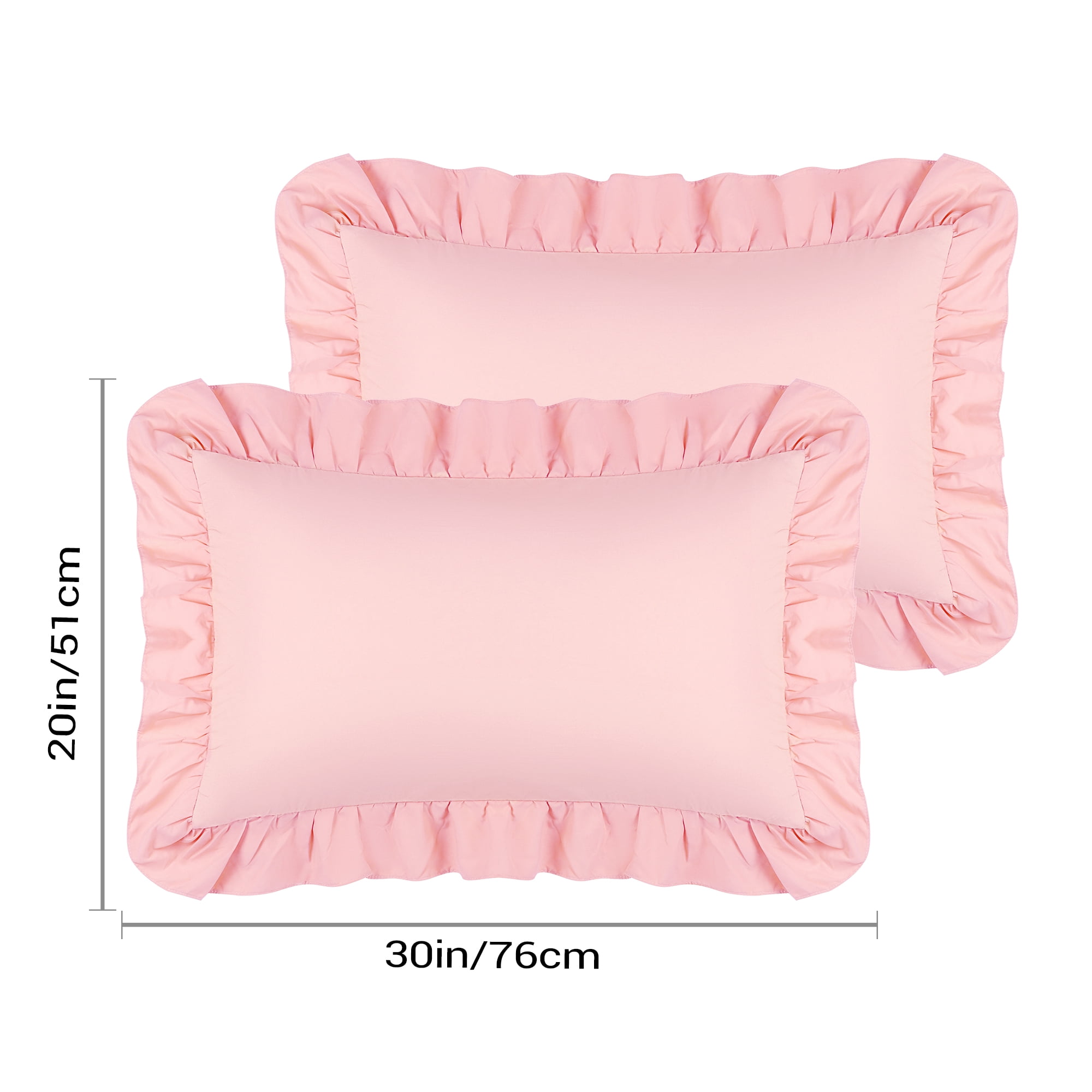 Unique Bargains Set of 2  Single Layer Ruffled Envelope Closure Pillow Shams Queen Pink