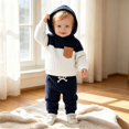 thumbnail image 2 of WhouRiu Boys Casual Ribbed Knit Outfits Autumn Cozy Pullover Hoodies And Pants Sets Baby Clothes, 2 of 9