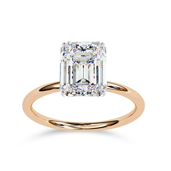 AFFY Solitaire Engagement Rings For Women, Center 9x7mm Emerald Cut Lab Created Moissanite Wedding Anniversary Ring in 10K Solid Rose Gold Size-10